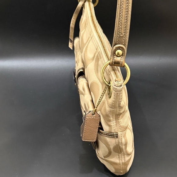 COACH 18980 Poppy Metallic Signature Canvas Push Lock Front Pocket Shoulder Bag - Picture 3 of 16